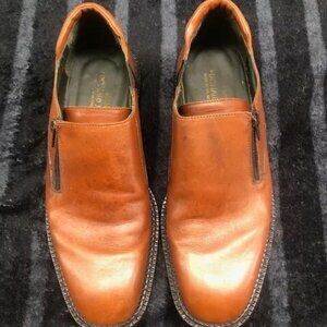 DONALD PLINER BROWN LEATHER LOAFERS WITH A ZIPPER MENS SIZE 11.5